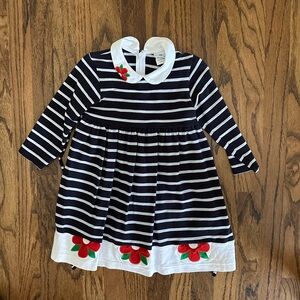Florence Eiseman navy blue striped pique dress with flower hem